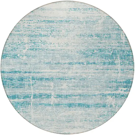 8' Teal Blue Aqua And Ivory Round Abstract Washable Indoor Outdoor Area Rug Photo 5
