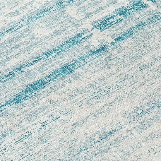 8' Teal Blue Aqua And Ivory Round Abstract Washable Indoor Outdoor Area Rug Photo 9
