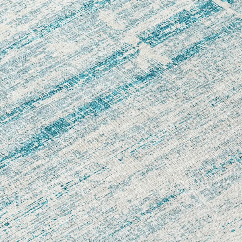 8' Teal Blue Aqua And Ivory Round Abstract Washable Indoor Outdoor Area Rug Photo 9