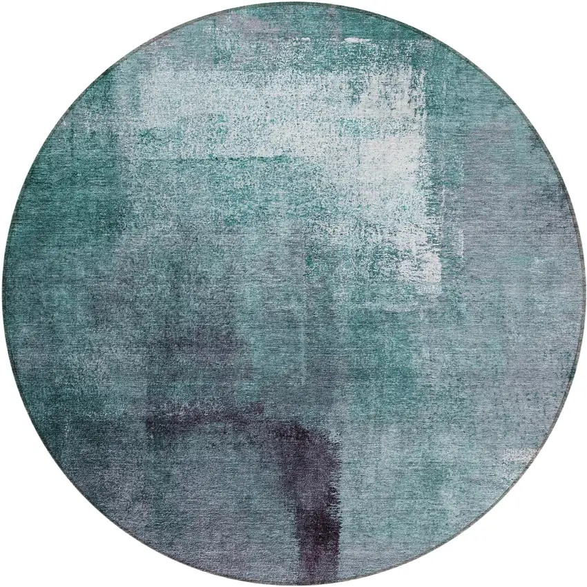8' Teal Blue Aqua And Ivory Round Abstract Washable Indoor Outdoor Area Rug Photo 2