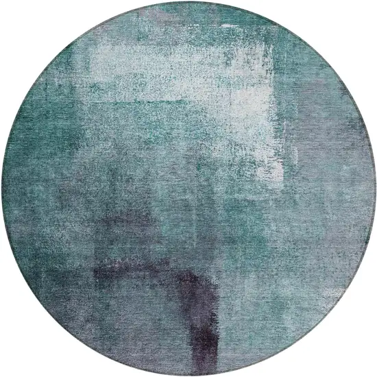 8' Teal Blue Aqua And Ivory Round Abstract Washable Indoor Outdoor Area Rug Photo 2