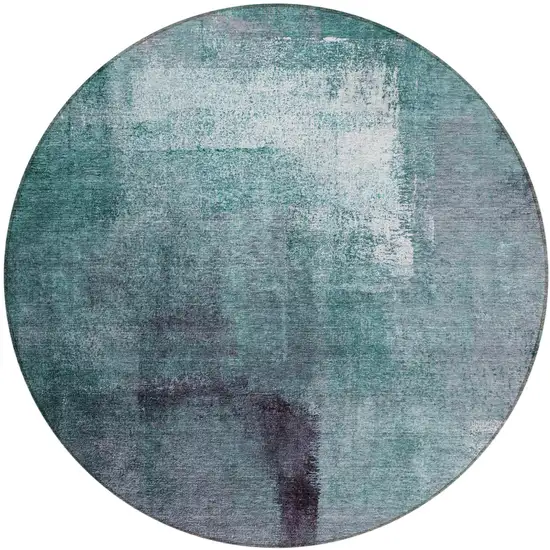 8' Teal Blue Aqua And Ivory Round Abstract Washable Indoor Outdoor Area Rug Photo 2