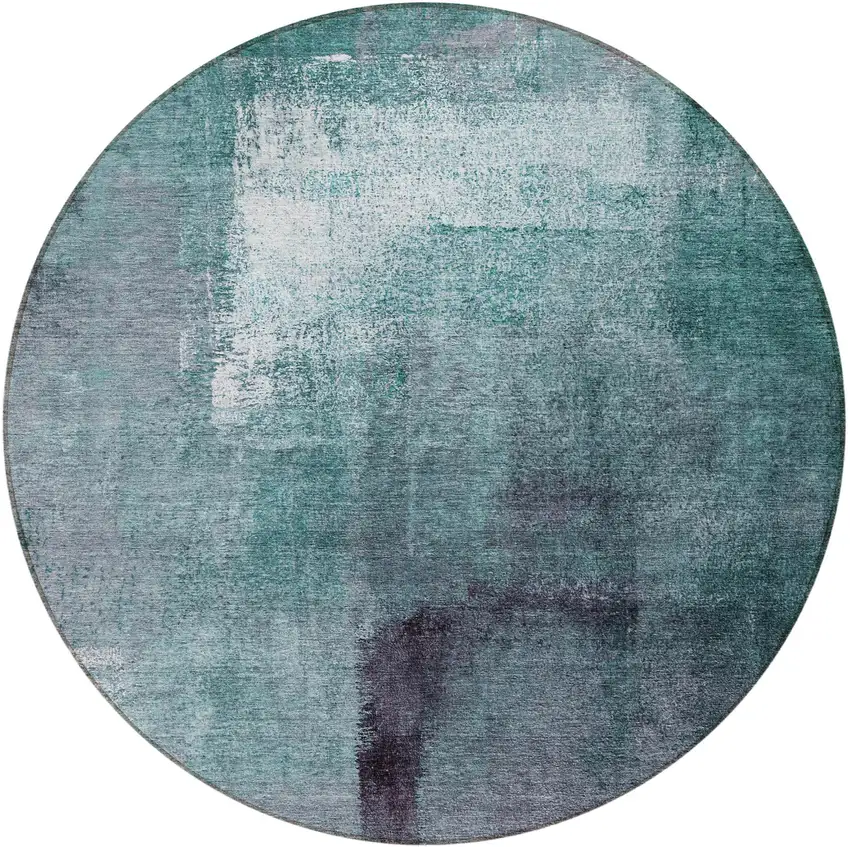 8' Teal Blue Aqua And Ivory Round Abstract Washable Indoor Outdoor Area Rug Photo 4