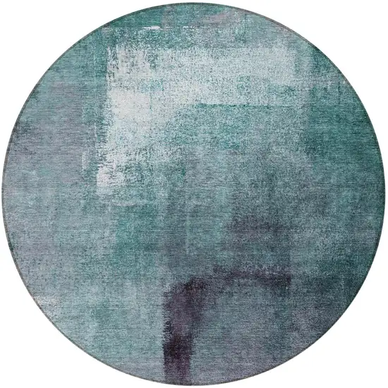 8' Teal Blue Aqua And Ivory Round Abstract Washable Indoor Outdoor Area Rug Photo 4