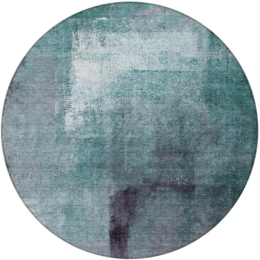 8' Teal Blue Aqua And Ivory Round Abstract Washable Indoor Outdoor Area Rug Photo 4