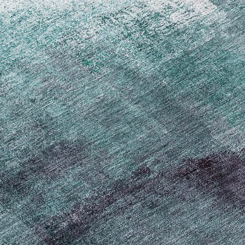 8' Teal Blue Aqua And Ivory Round Abstract Washable Indoor Outdoor Area Rug Photo 7