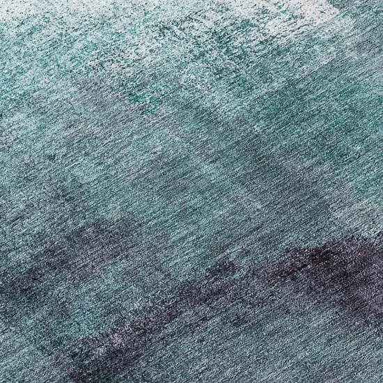 8' Teal Blue Aqua And Ivory Round Abstract Washable Indoor Outdoor Area Rug Photo 7