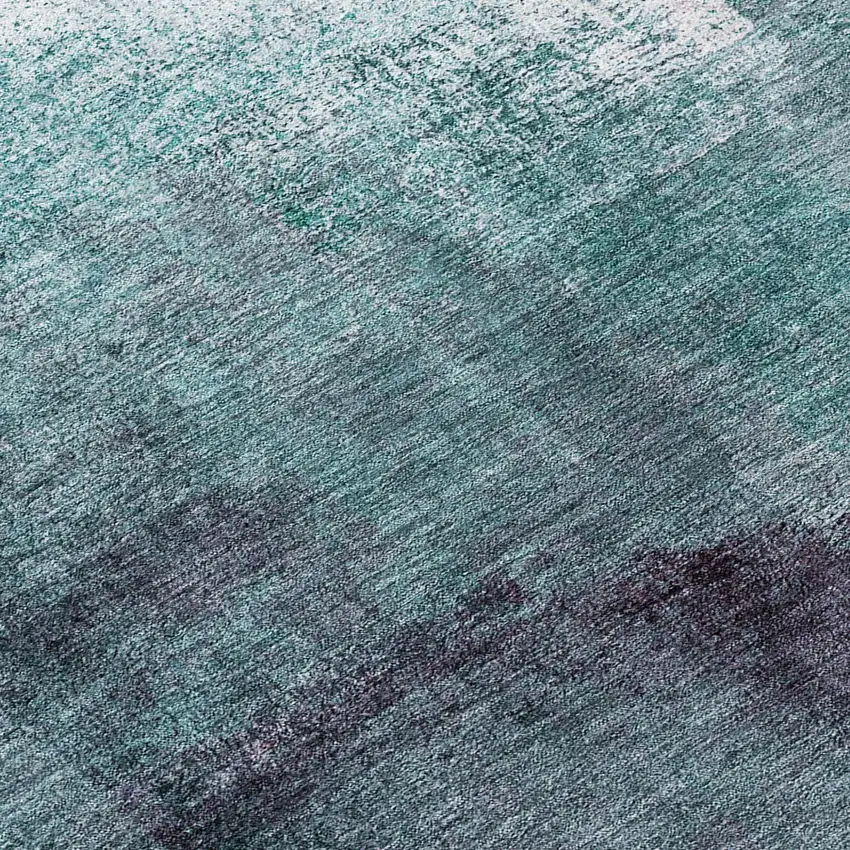 8' Teal Blue Aqua And Ivory Round Abstract Washable Indoor Outdoor Area Rug Photo 7