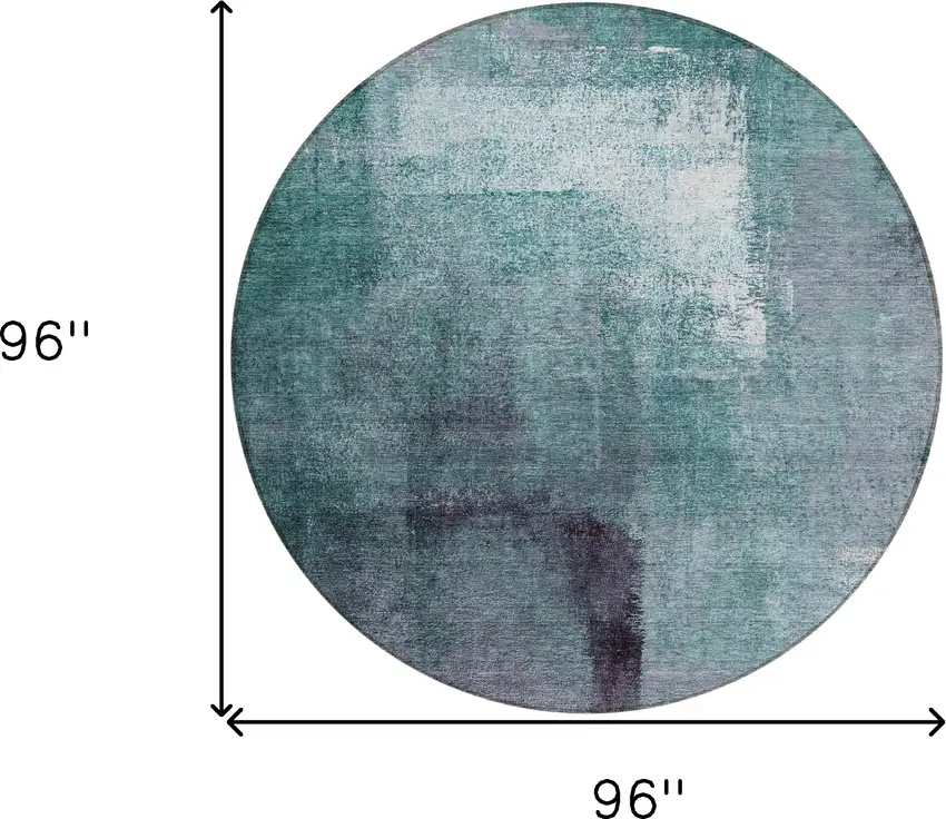 8' Teal Blue Aqua And Ivory Round Abstract Washable Indoor Outdoor Area Rug Photo 3