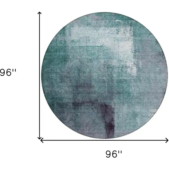 8' Teal Blue Aqua And Ivory Round Abstract Washable Indoor Outdoor Area Rug Photo 3