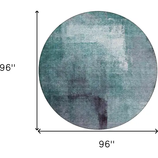 8' Teal Blue Aqua And Ivory Round Abstract Washable Indoor Outdoor Area Rug Photo 3