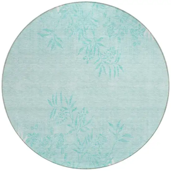 8' Teal Blue Aqua And Ivory Round Floral Washable Indoor Outdoor Area Rug Photo 5