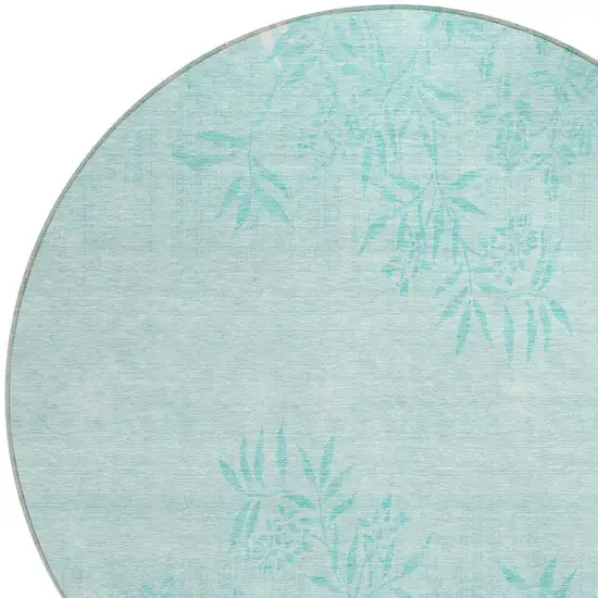 8' Teal Blue Aqua And Ivory Round Floral Washable Indoor Outdoor Area Rug Photo 4