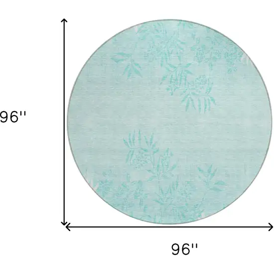 8' Teal Blue Aqua And Ivory Round Floral Washable Indoor Outdoor Area Rug Photo 3