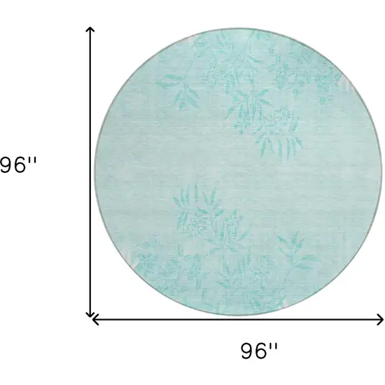 8' Teal Blue Aqua And Ivory Round Floral Washable Indoor Outdoor Area Rug Photo 3