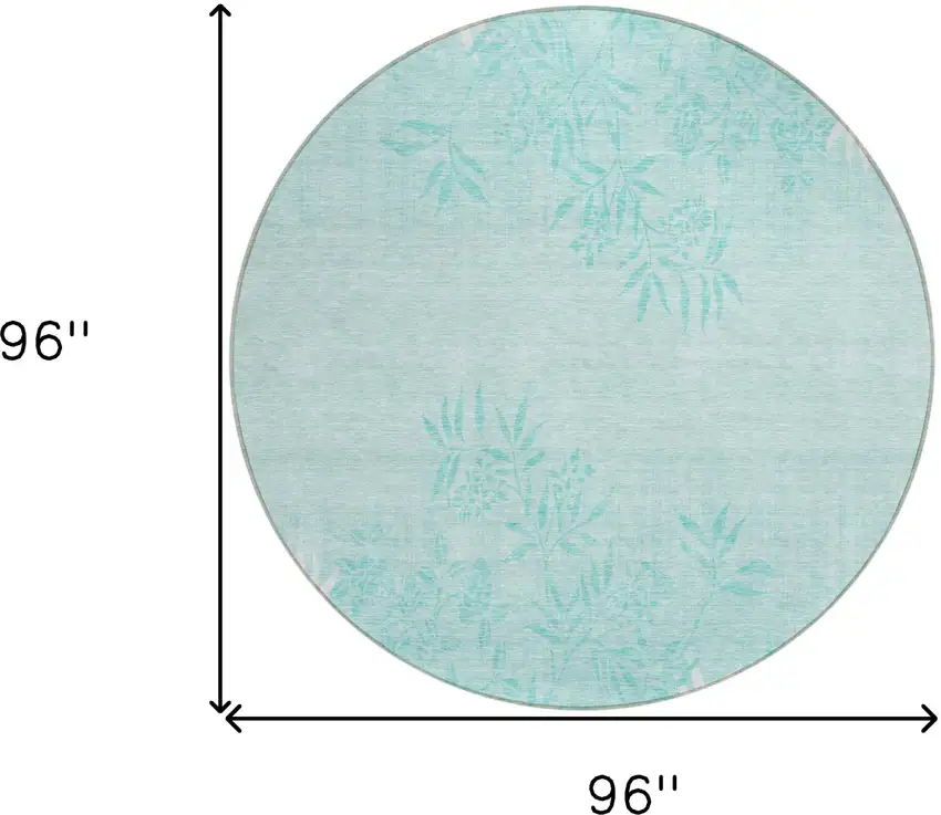 8' Teal Blue Aqua And Ivory Round Floral Washable Indoor Outdoor Area Rug Photo 3