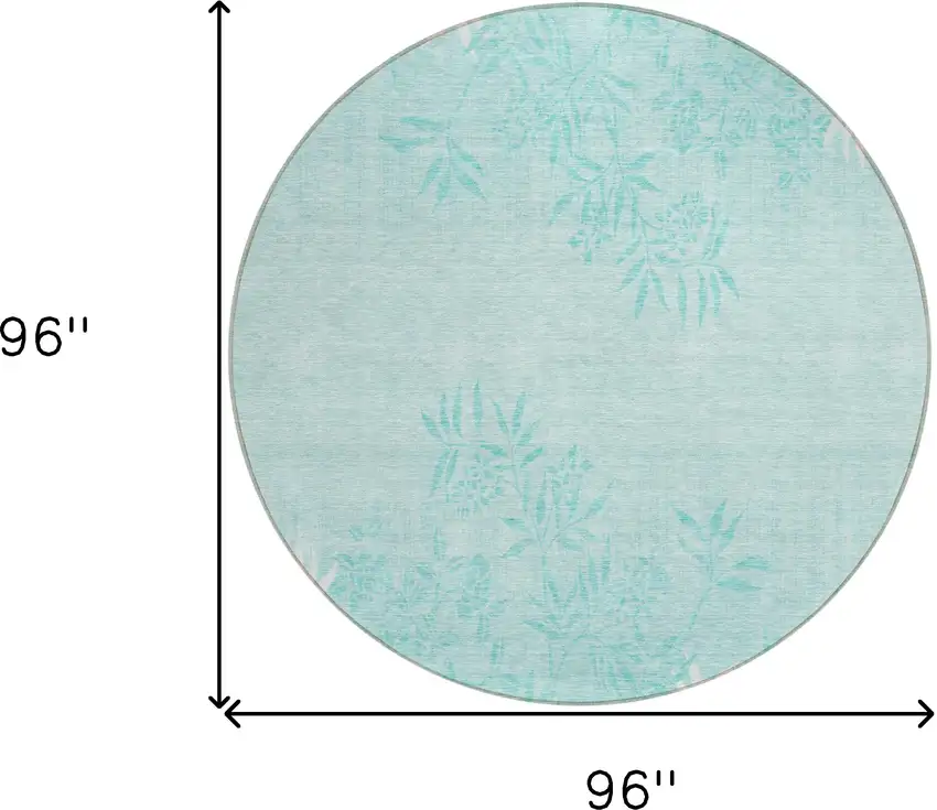 8' Teal Blue Aqua And Ivory Round Floral Washable Indoor Outdoor Area Rug Photo 3