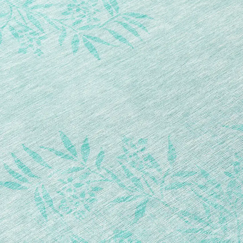 8' Teal Blue Aqua And Ivory Round Floral Washable Indoor Outdoor Area Rug Photo 8