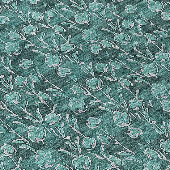8' Teal Blue Aqua And Ivory Round Floral Washable Indoor Outdoor Area Rug Photo 8