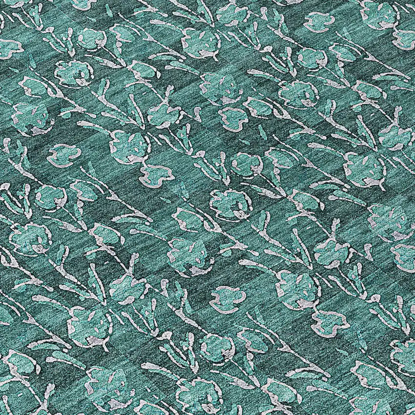 8' Teal Blue Aqua And Ivory Round Floral Washable Indoor Outdoor Area Rug Photo 8