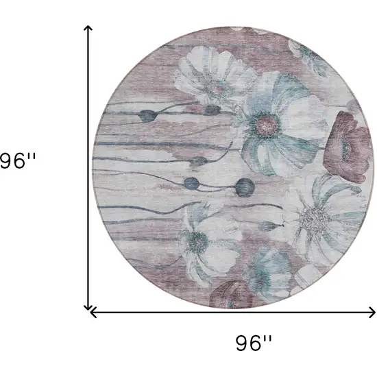 8' Teal Blue Aqua And Ivory Round Floral Washable Indoor Outdoor Area Rug Photo 8
