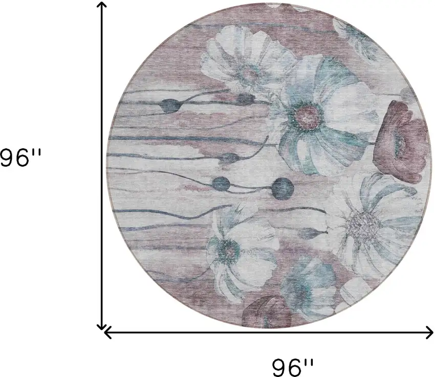 8' Teal Blue Aqua And Ivory Round Floral Washable Indoor Outdoor Area Rug Photo 8