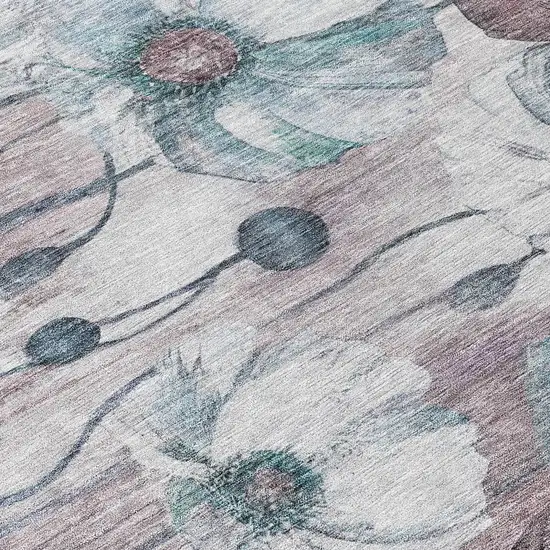 8' Teal Blue Aqua And Ivory Round Floral Washable Indoor Outdoor Area Rug Photo 9
