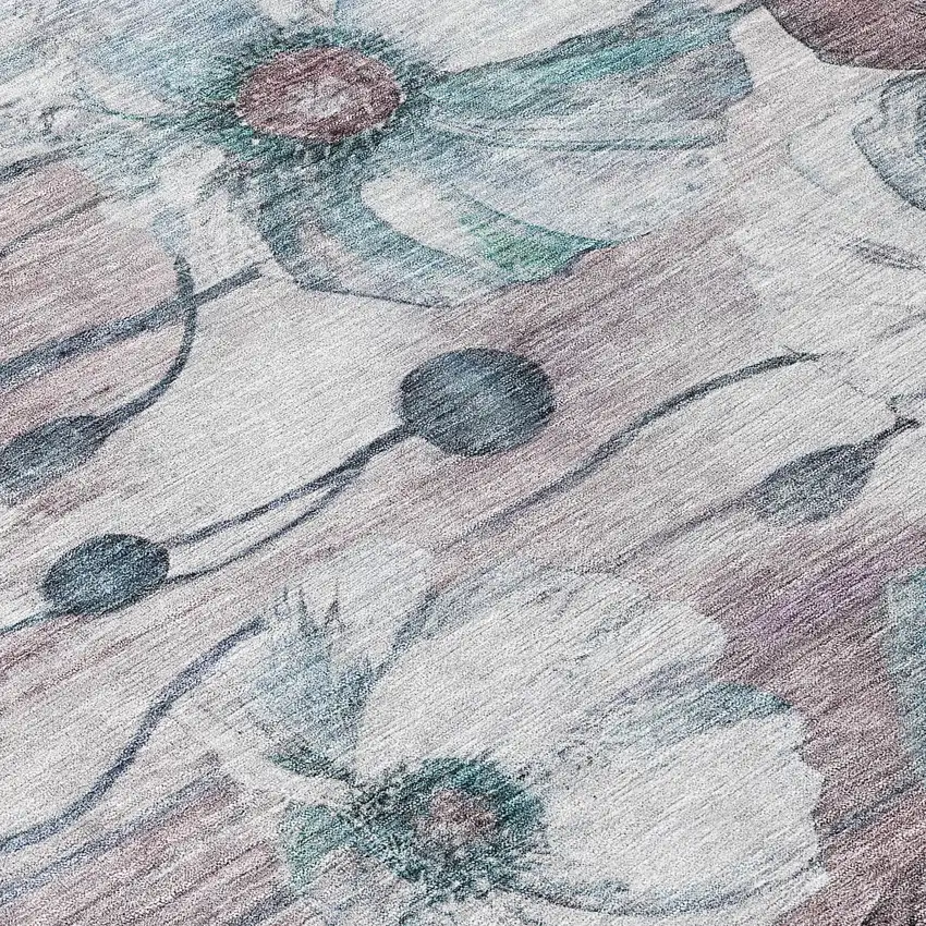 8' Teal Blue Aqua And Ivory Round Floral Washable Indoor Outdoor Area Rug Photo 9