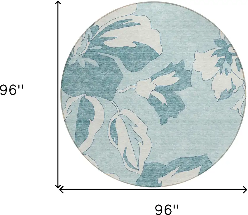 8' Teal Blue Aqua And Ivory Round Floral Washable Indoor Outdoor Area Rug Photo 3