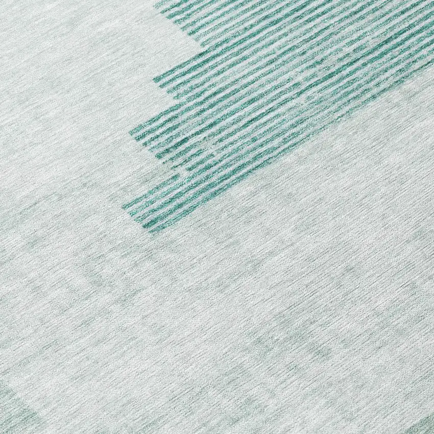 8' Teal Blue Aqua And Ivory Round Geometric Washable Indoor Outdoor Area Rug Photo 8