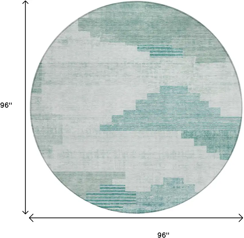 8' Teal Blue Aqua And Ivory Round Geometric Washable Indoor Outdoor Area Rug Photo 9