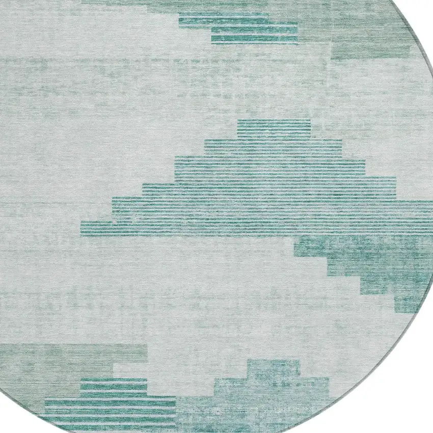 8' Teal Blue Aqua And Ivory Round Geometric Washable Indoor Outdoor Area Rug Photo 8