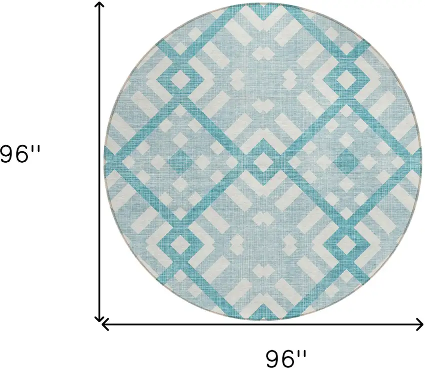 8' Teal Blue Aqua And Ivory Round Geometric Washable Indoor Outdoor Area Rug Photo 3