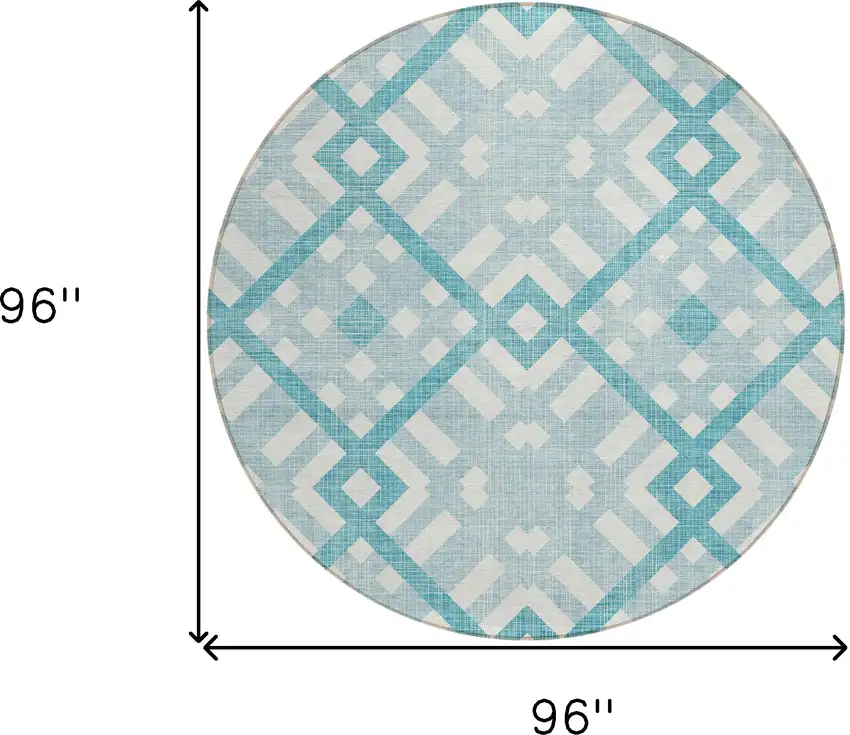 8' Teal Blue Aqua And Ivory Round Geometric Washable Indoor Outdoor Area Rug Photo 3