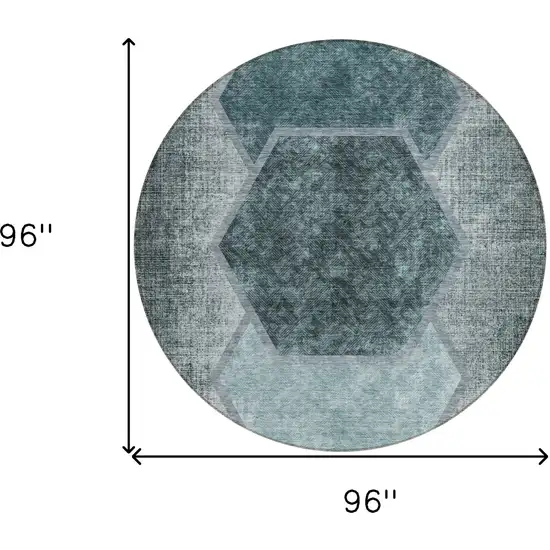 8' Teal Blue Aqua And Ivory Round Geometric Washable Indoor Outdoor Area Rug Photo 3