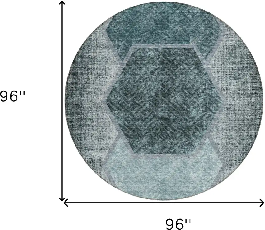 8' Teal Blue Aqua And Ivory Round Geometric Washable Indoor Outdoor Area Rug Photo 3