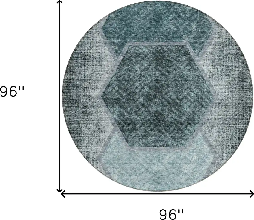 8' Teal Blue Aqua And Ivory Round Geometric Washable Indoor Outdoor Area Rug Photo 3