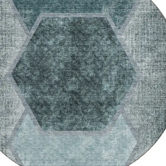 8' Teal Blue Aqua And Ivory Round Geometric Washable Indoor Outdoor Area Rug Photo 4