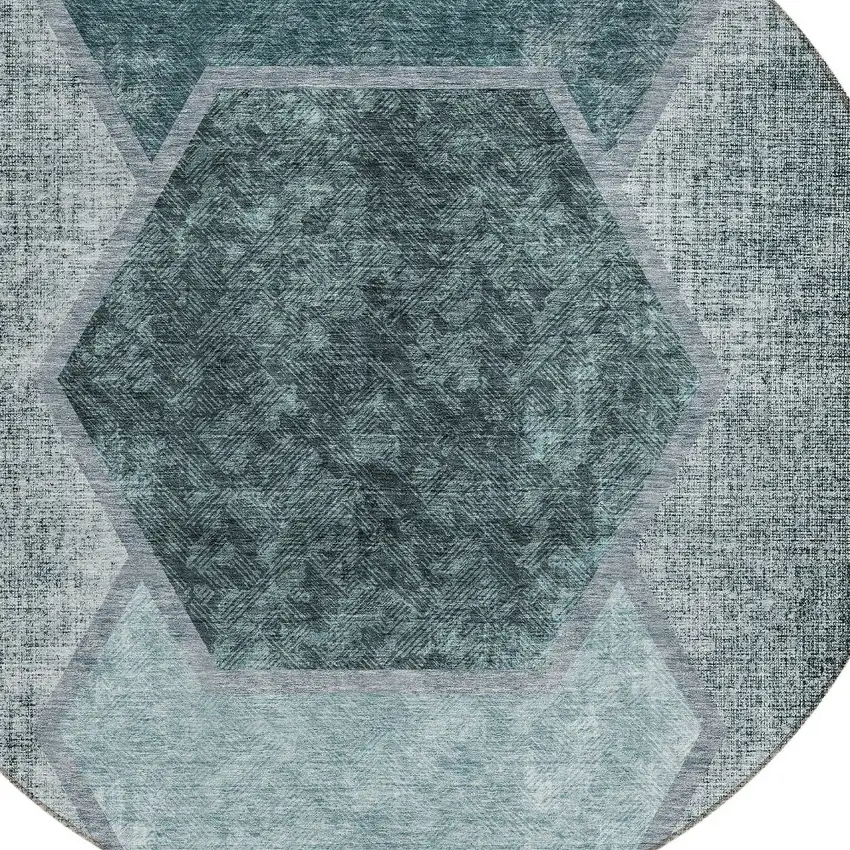 8' Teal Blue Aqua And Ivory Round Geometric Washable Indoor Outdoor Area Rug Photo 4