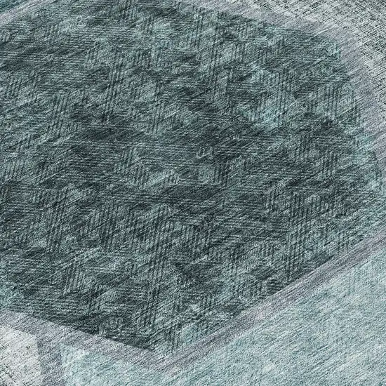 8' Teal Blue Aqua And Ivory Round Geometric Washable Indoor Outdoor Area Rug Photo 8