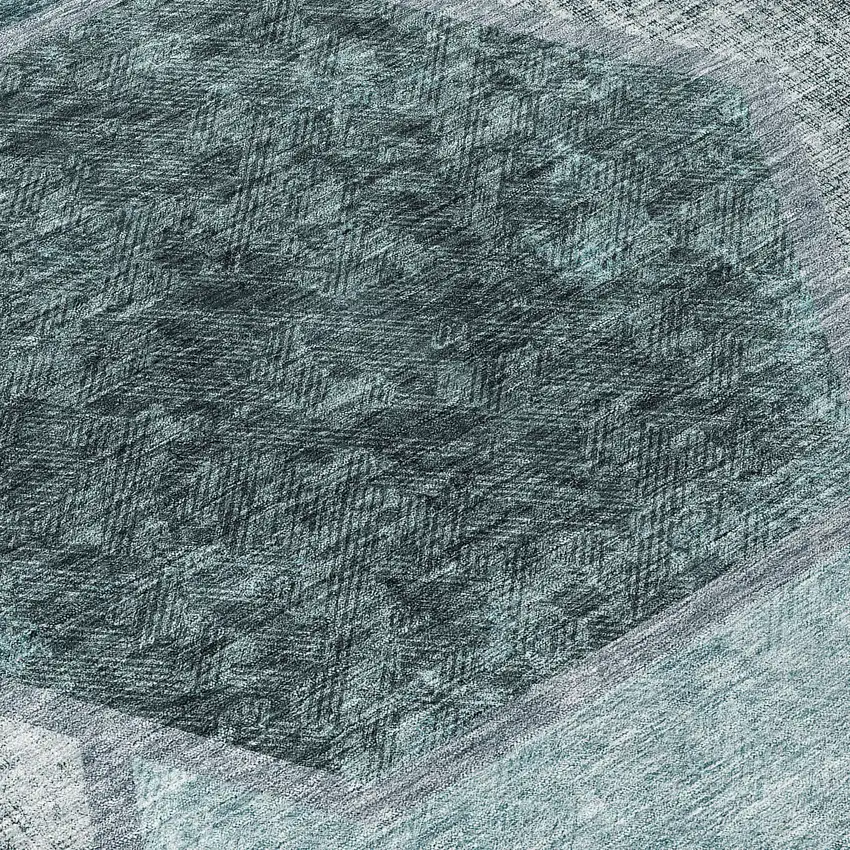 8' Teal Blue Aqua And Ivory Round Geometric Washable Indoor Outdoor Area Rug Photo 8