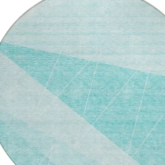 8' Teal Blue Aqua And Ivory Round Geometric Washable Indoor Outdoor Area Rug Photo 4