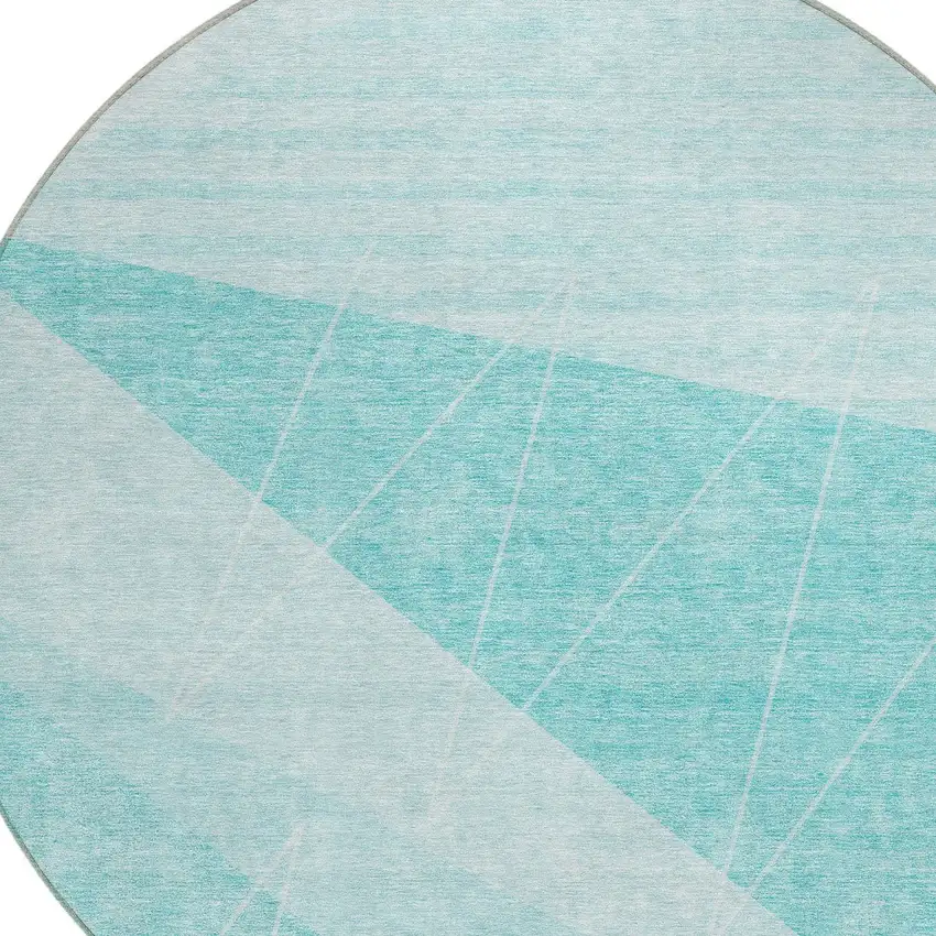 8' Teal Blue Aqua And Ivory Round Geometric Washable Indoor Outdoor Area Rug Photo 4