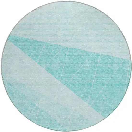 8' Teal Blue Aqua And Ivory Round Geometric Washable Indoor Outdoor Area Rug Photo 1