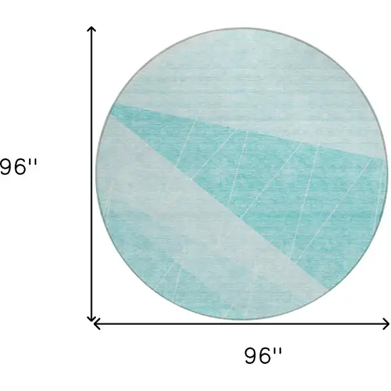 8' Teal Blue Aqua And Ivory Round Geometric Washable Indoor Outdoor Area Rug Photo 3