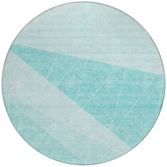 8' Teal Blue Aqua And Ivory Round Geometric Washable Indoor Outdoor Area Rug Photo 5