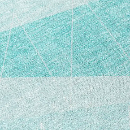 8' Teal Blue Aqua And Ivory Round Geometric Washable Indoor Outdoor Area Rug Photo 9