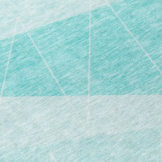 8' Teal Blue Aqua And Ivory Round Geometric Washable Indoor Outdoor Area Rug Photo 9