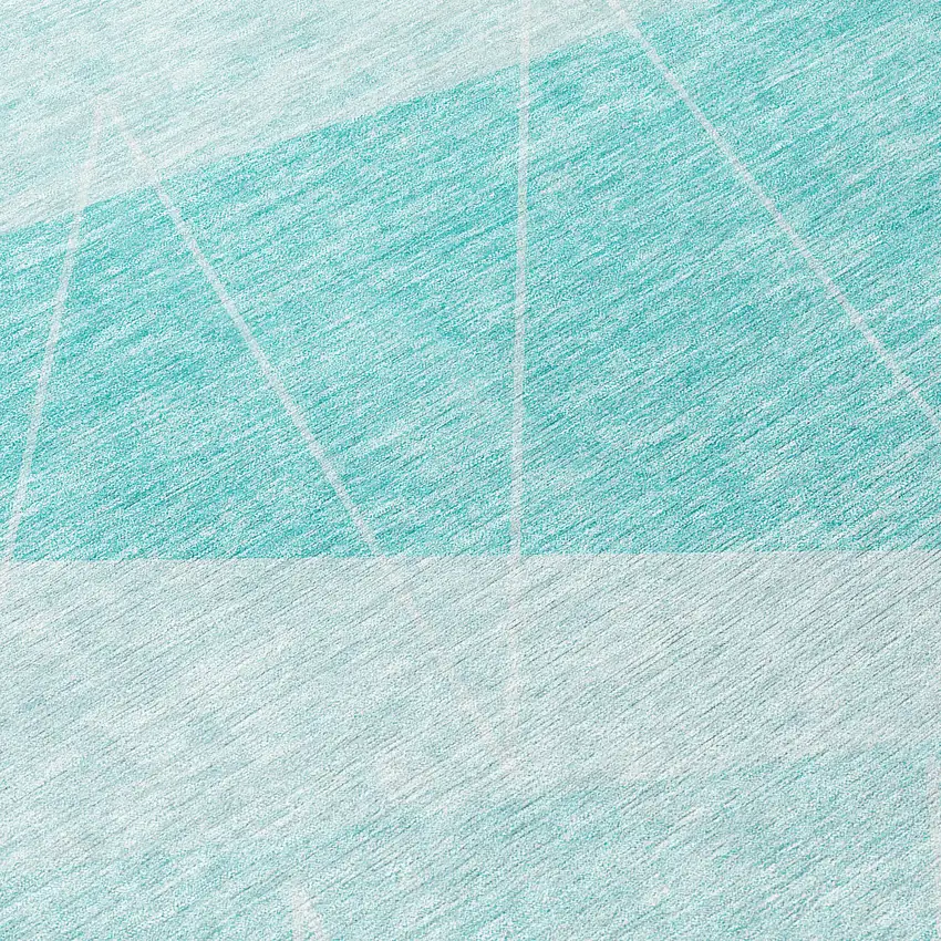 8' Teal Blue Aqua And Ivory Round Geometric Washable Indoor Outdoor Area Rug Photo 9