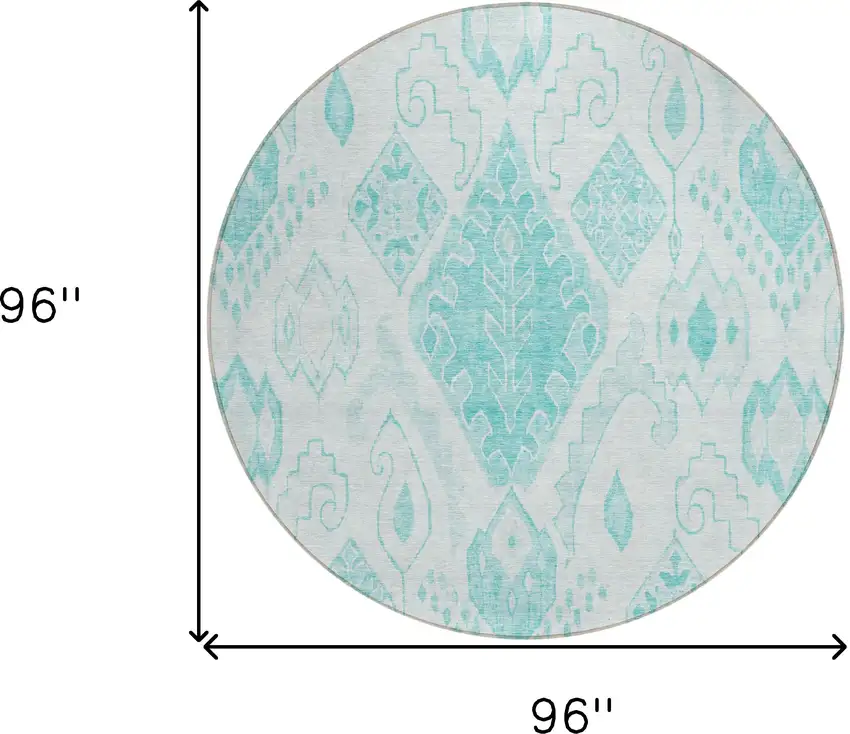 8' Teal Blue Aqua And Ivory Round Moroccan Washable Indoor Outdoor Area Rug Photo 3